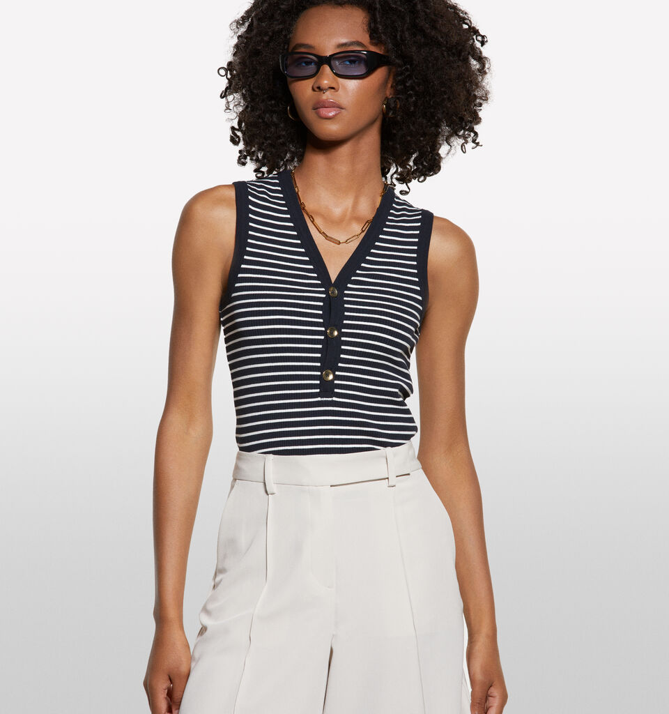 Striped top with buttons - women's tops - Dark Blue | Sisley image number 3